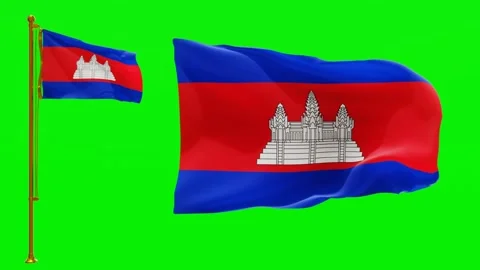 Flags of Cambodia with Green Screen Chroma Key High Quality 4K UHD 60FPS Video stock 142638144