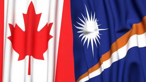 Flags of CANADA and MARSHALL ISLANDS with realistic cloth texture Stock Photos