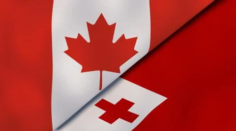 The flags of Canada and Tonga. News, reportage, business background. 3d illus Stock Illustration