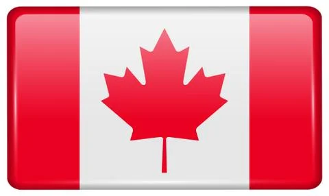 Flags Canada in the form of a magnet on refrigerator with reflections light. Stock Illustration
