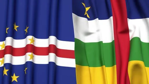Flags of CAPE VERDE and Central African Republic with realistic cloth texture Stock Photos