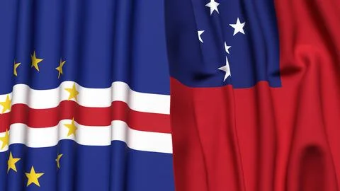 Flags of CAPE VERDE and SAMOA with realistic cloth texture Stock Photos