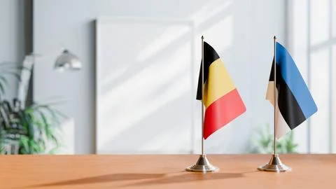FLAGS OF CHAD AND ESTONIA ON TABLE Stock Photos