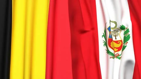 Flags of Chad and Peru with realistic cloth texture Stock Photos