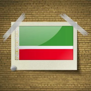 Flags Chechen Republic at frame on a brick background. Vector Illustrazione stock