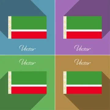 Flags Chechen Republic. Set of colors flat design and long shadows. Stock Photos