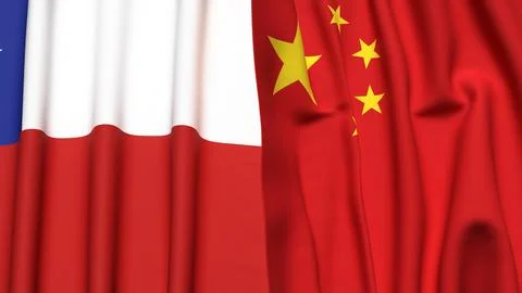 Flags of CHILE and CHINA with realistic cloth texture Stock Photos