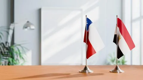 FLAGS OF CHILE AND EGYPT ON TABLE Stock Photos
