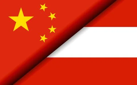 Flags of the China and Austria divided diagonally Stock Illustration