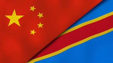 The flags of China and DR Congo. News, reportage, business background. 3d ill Illustrazione stock