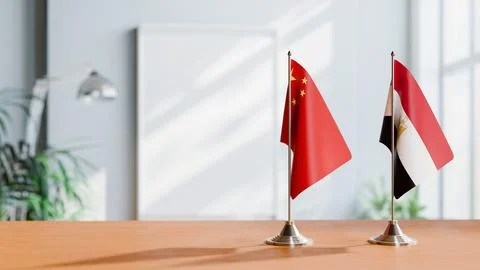 FLAGS OF CHINA AND EGYPT ON TABLE Stock Photos