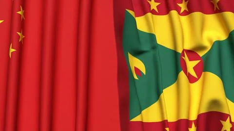 Flags of CHINA and GRENADA with realistic cloth texture Stock Photos