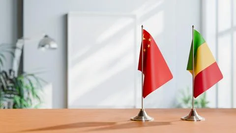 FLAGS OF CHINA AND MALI ON TABLE Stock Photos