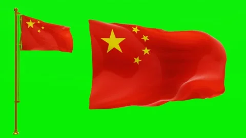 Flags of China with Green Screen Chroma Key High Quality 4K UHD 60FPS Stock Footage 142740606