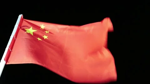 Flags of China with illumination on wind at dark night Stock Footage 52451342