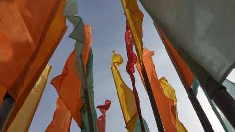 Flags clap in the wind, bottom view. Stock Footage 97812463