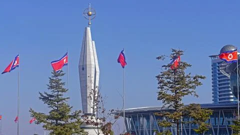 Flags Column Pyongyang Stock Photos