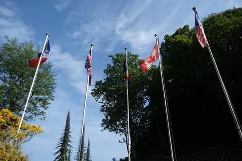 Flags at The Commando Memorial at Shanklin Chine, Isle of Wight. Stock Photos