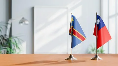 FLAGS OF CONGO DEMOCRATIC REPUBLIC AND TAIWAN ON TABLE Stock Photos