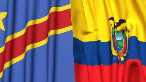 Flags of CONGO DEMOCRATIC REPUBLIC and Ecuador with realistic cloth texture Stock Photos
