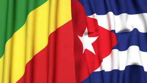 Flags of CONGO R and CUBA with realistic cloth texture Stock Photos