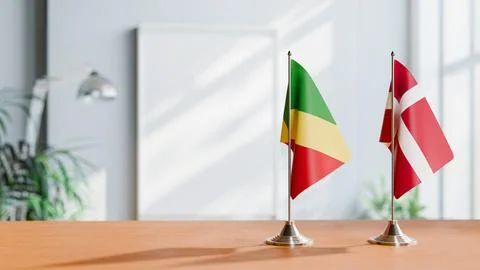 FLAGS OF CONGO R AND DENMARK ON TABLE Stock Photos