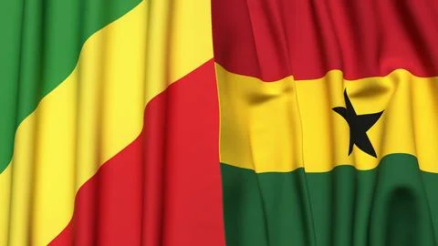 Flags of CONGO R and GHANA with realistic cloth texture Stock Photos