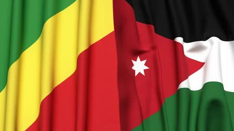Flags of CONGO R and JORDAN with realistic cloth texture Stock Photos