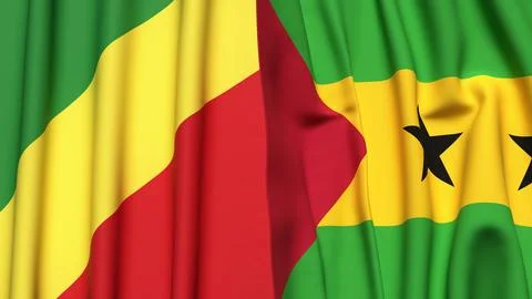 Flags of CONGO R and SAO TOME with realistic cloth texture Stock Photos
