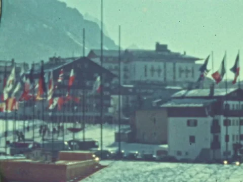 Flags in Cortina d'Ampezzo in 1956 Stock Footage 195520857