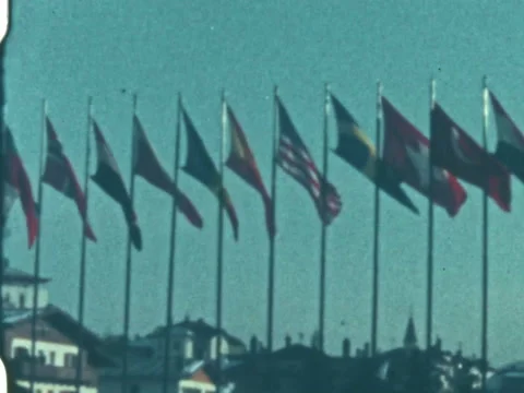 Flags in Cortina d'Ampezzo in 1956 Stock Footage 195522742