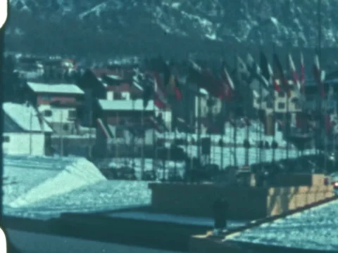 Flags in Cortina d'Ampezzo in 1956 Video stock 195522931