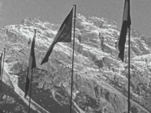 Flags in Cortina d'Ampezzo in 1956 Stock Footage 197546283