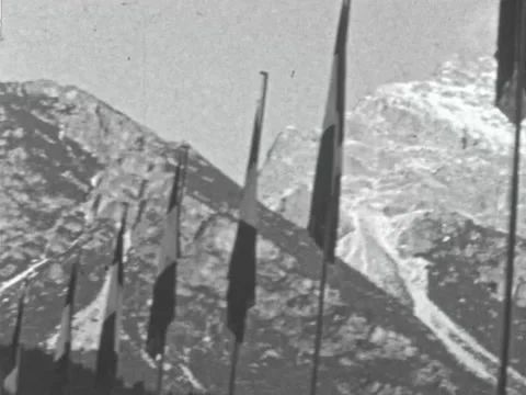 Flags in Cortina d'Ampezzo in 1956 Video stock 197654940