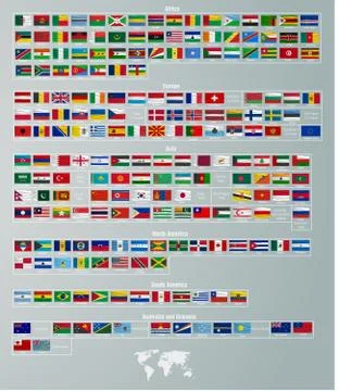 Flags of countries divided by parts of the world Stock Illustration