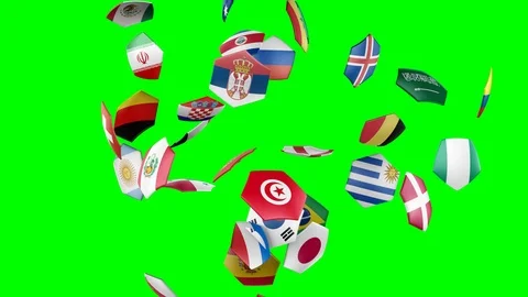 Flags of countries gather in a rotating soccer ball. Green Screen. Vídeos de archivo 87658227