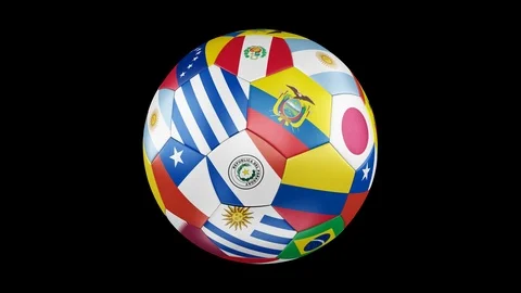 Flags of countries, participating in the 2019 Copa America in Brazil gather Stock Footage 105567888