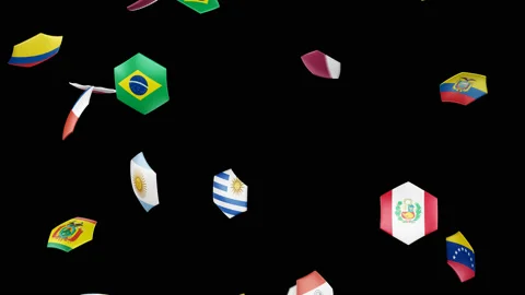 Flags of countries, participating in the 2019 Copa America in Brazil gather Video stock 105568165