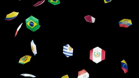 Flags of countries, participating in the 2019 Copa America in Brazil gather 스톡 동영상 105568251