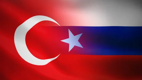 Flags of countries Turkey and Russian Federation Stock Footage 222614623