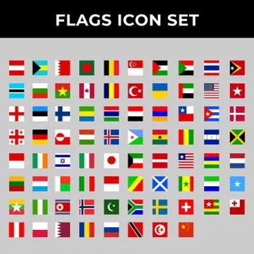 Flags country icon set include austria,bahrain,canada,england,finland,germany Stock Illustration