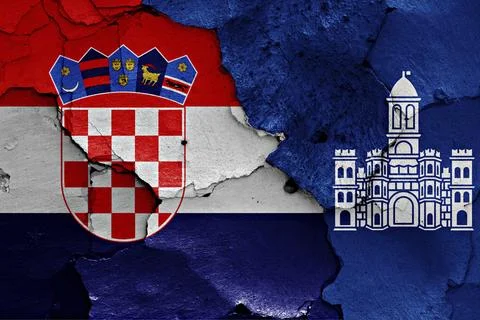 Flags of Croatia and Split painted on cracked wall Stockillustratie