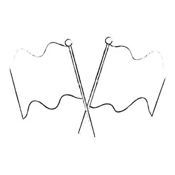 Flags crossed in pole isolated icon Stock Illustration