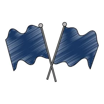 Flags crossed in pole isolated icon Stock Illustration