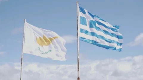 The flags of Cyprus and Greece are standing nearby Stock Footage 106359606