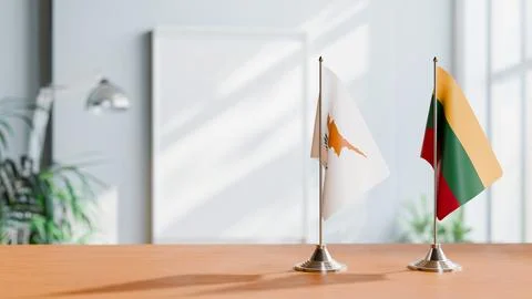 FLAGS OF CYPRUS AND LITHUANIA ON TABLE Stock Photos