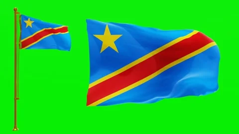 Flags of Democratic Republic of the Congo with Green Screen Chroma Key  4K 60FPS Stock Footage 142638116