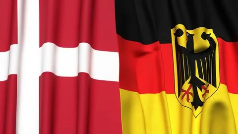 Flags of DENMARK and GERMANY with realistic cloth texture Stock Photos
