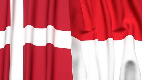 Flags of DENMARK and MONACO with realistic cloth texture Stock Photos