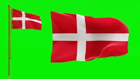Flags of Denmark with Green Screen Chroma Key High Quality 4K UHD 60FPS Stock Footage 142740897